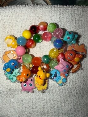 Pokemon stretch Charms Bead Bracelet - Yellow, Pink, Blue, Green